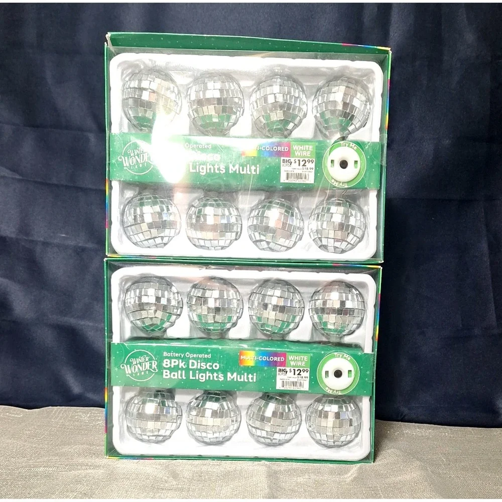 2 boxes Silver Disco Ball Lights Multi Colored Musical Winter Wonder Lane New